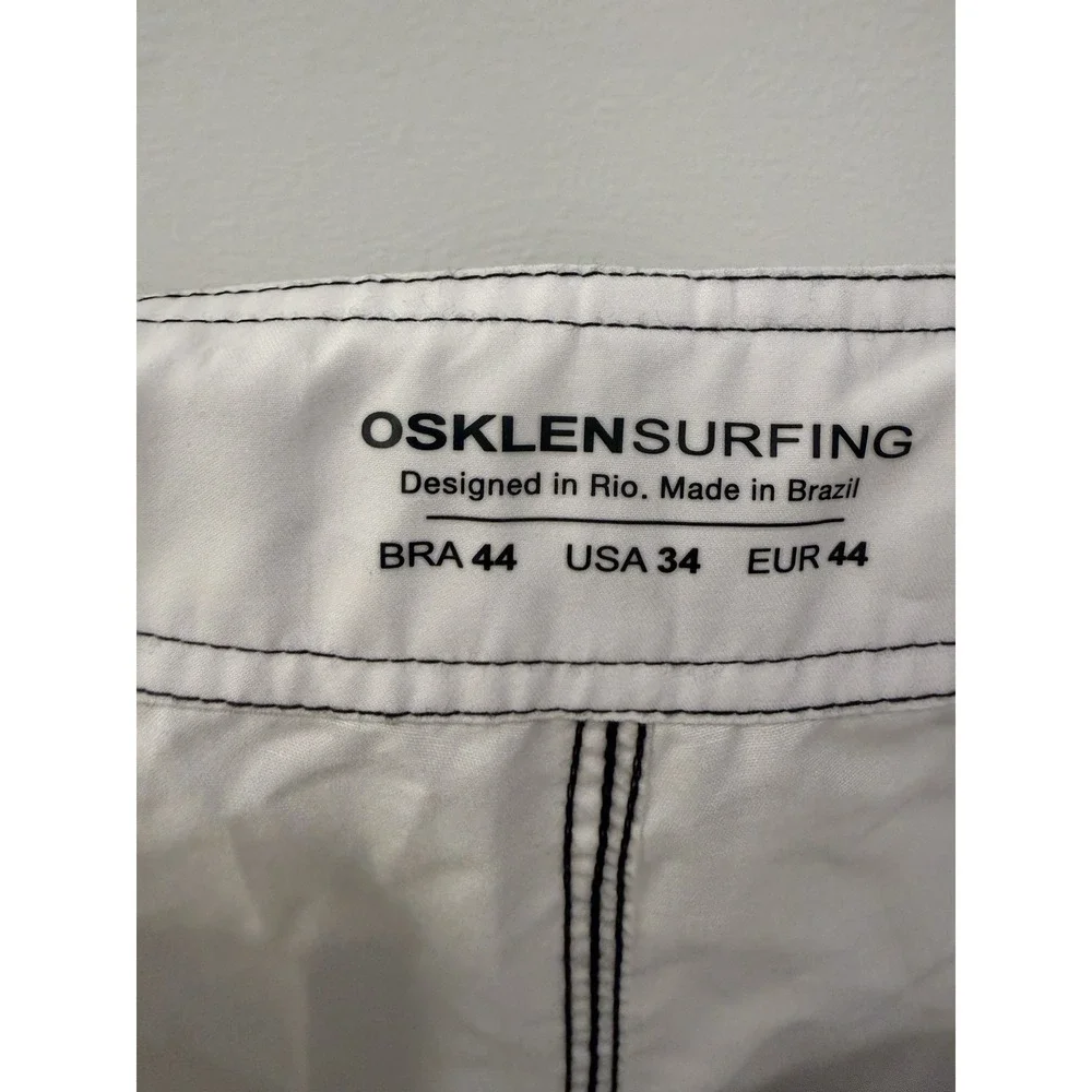 Osklen Surf Board Shorts Men's 34 Rio Brazil White Swim Cargo pocket NWOT